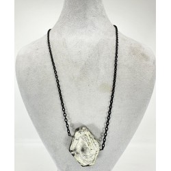 Siyah Derili Mermer Desenli Doğal Taş Kolye